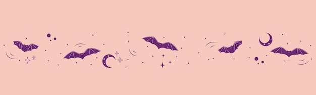 Cute hand drawn Halloween pattern colorful doodle background with bats flying banner for websites