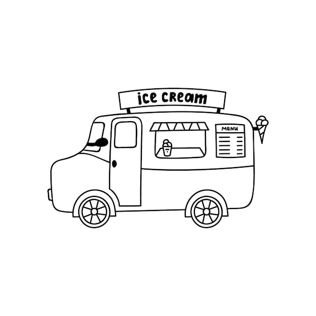 Cute hand drawn ice cream van isolated doodle