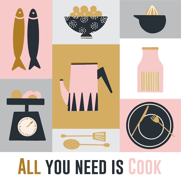 Vector cute hand drawn kitchen poster