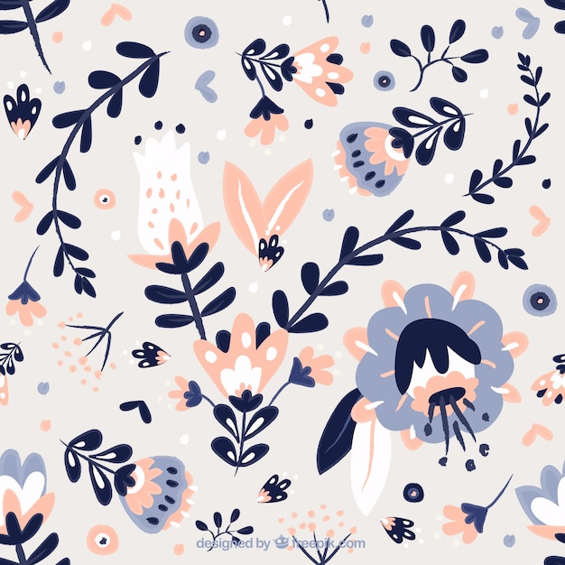 Vector cute hand drawn leaves and flowers pattern