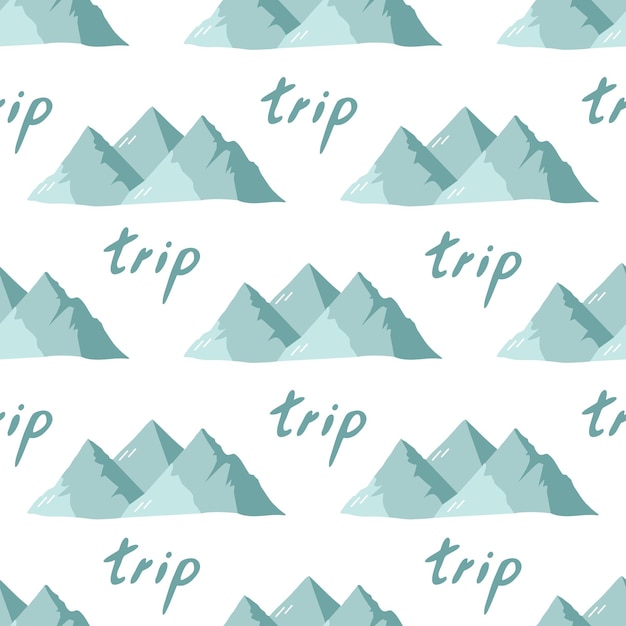 Cute hand drawn mountains seamless pattern Flat vector illustration Doodle drawing