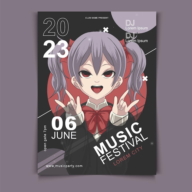 Premium Vector  Hand drawn music festival poster with anime style