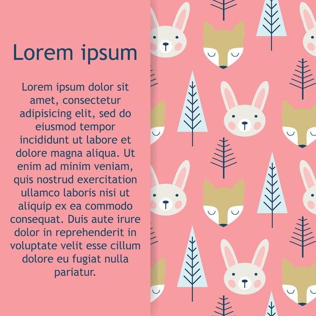 Modello senza cuciture di vivaio disegnato a mano carino con animali selvatici lepri e alberi in stile scandinavo