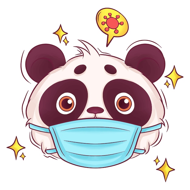 Cute hand drawn panda with mask