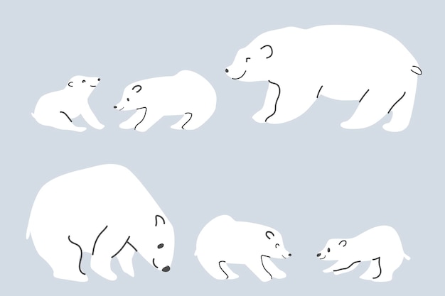 Cute hand drawn polar bear moms and babyes set