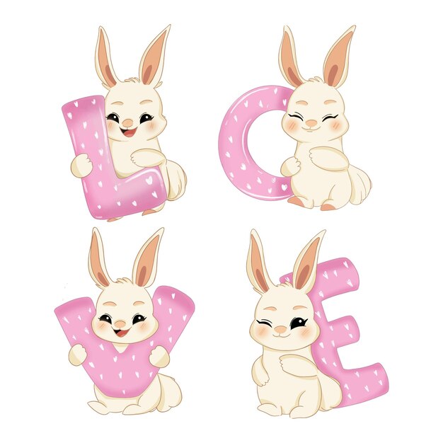 Vector cute hand drawn rabbit valentine illustration vecor