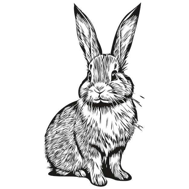 かわいい手描きうさぎベクトル イラスト白黒うさぎ | Premium