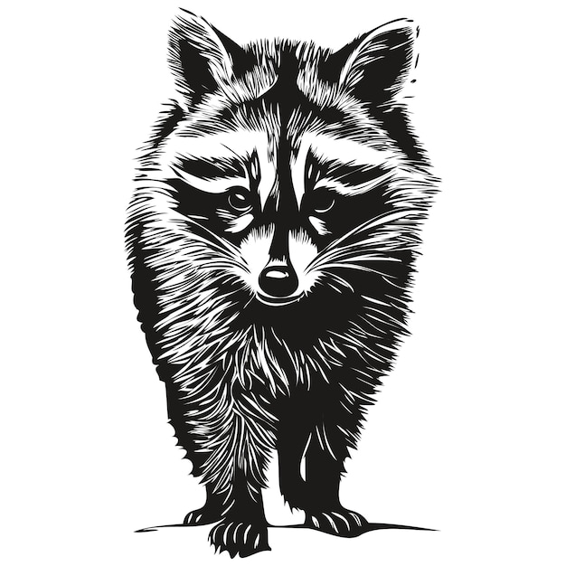 Cute hand drawn raccoon vector illustration black and white