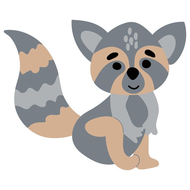 Cute hand drawn raccoon white background isolate