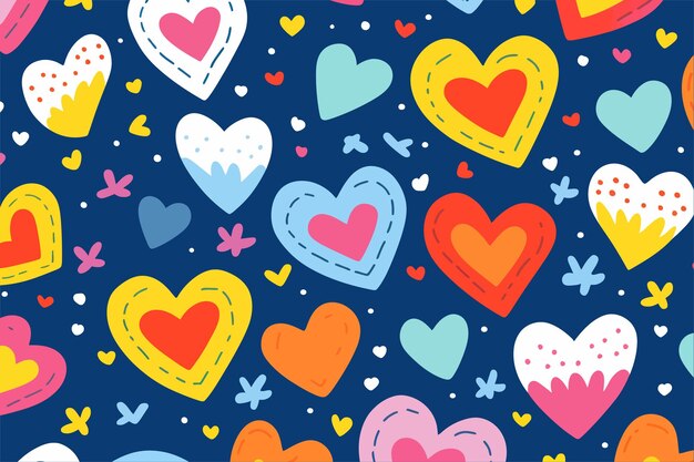 Cute hand drawn rainbow and hearts doodle Vector illustration design