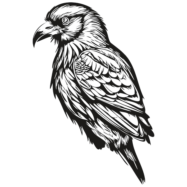 Cute hand drawn Raven vector illustration black and white corbie