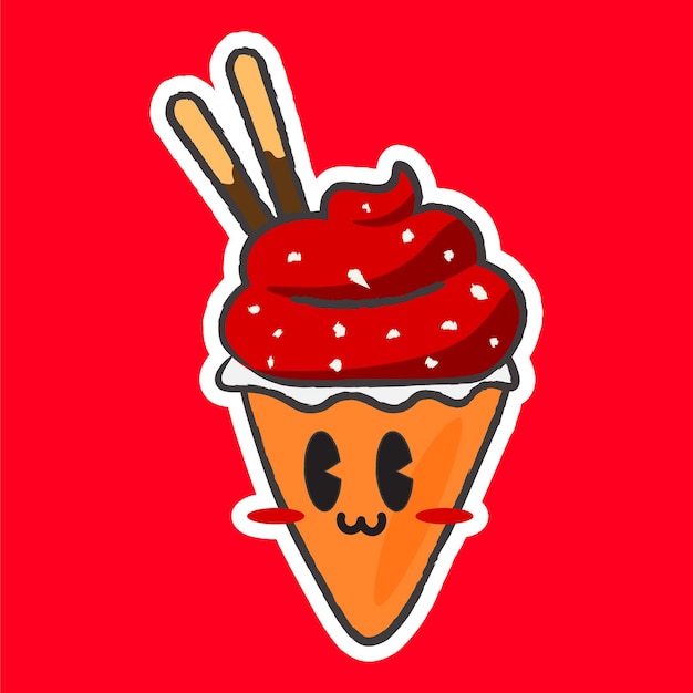 Cute Hand Drawn Red Velvet Ice Cream Character Vector Illustration