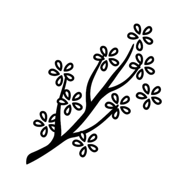 Cute hand drawn sakura branch traditional asian spring tree