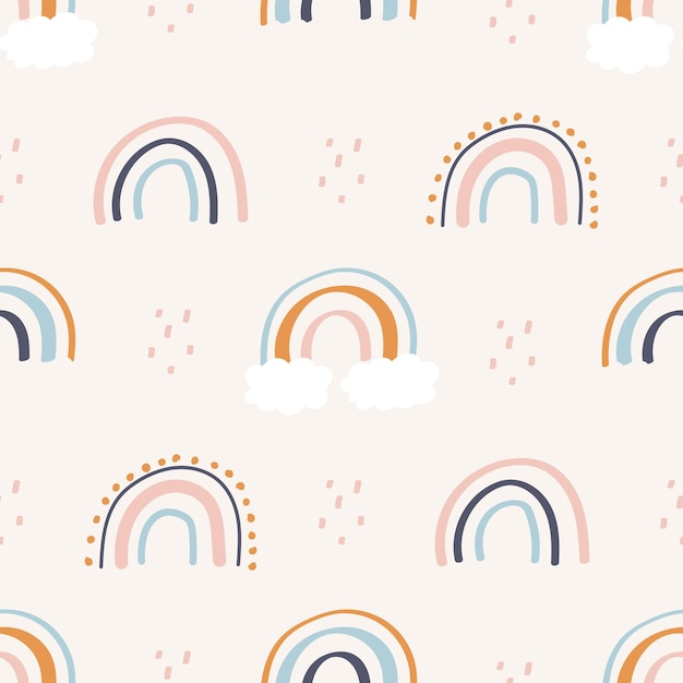 Cute hand drawn seamless pattern with rainbow