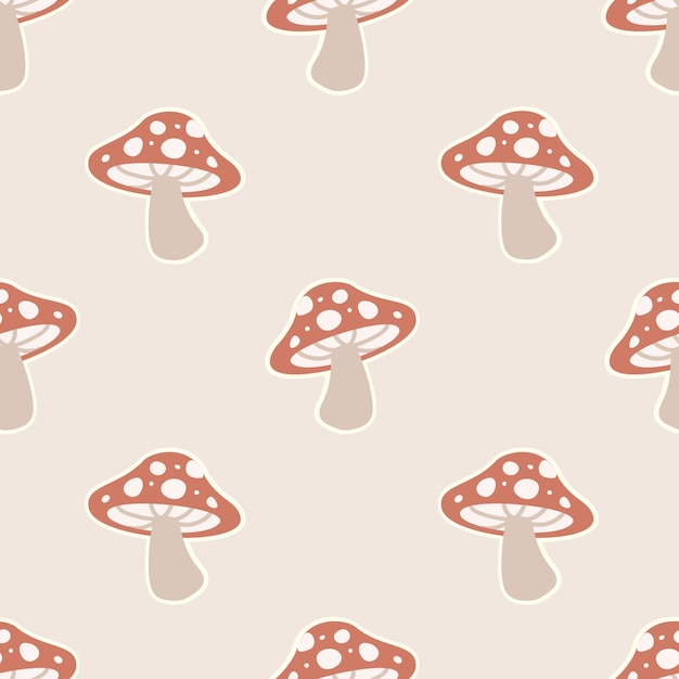 Cute Hand Drawn Seamless Vector Pattern with Mushrooms. Amanita Muscaria (fly agaric) design for wal