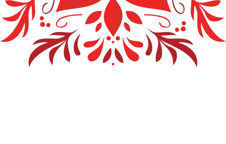 Cute Hand Drawn Seasonal Christmas Background, red flowers and leaves
