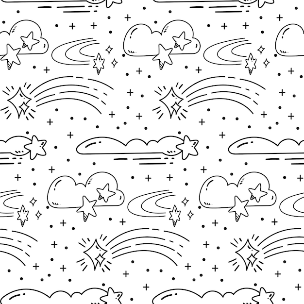 Vector cute hand drawn shooting star doodle seamless background