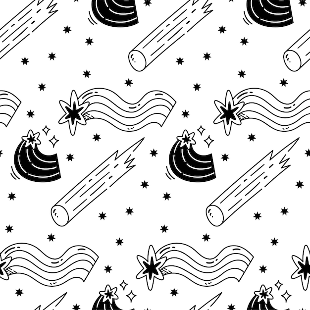 Cute Hand Drawn Shooting Star Doodle Seamless Background