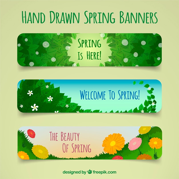 Vector cute hand drawn spring banners