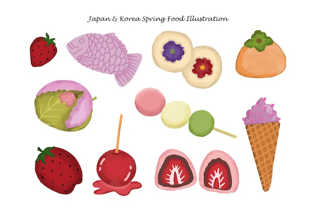 Vector cute hand drawn spring korea and japan illustration