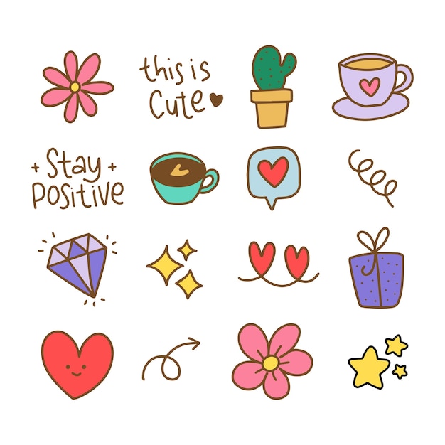 Vector cute hand drawn sticker elements collection