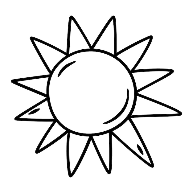 Vettore carino disegno di sole disegnato a mano vector illustrazione in bianco e nero