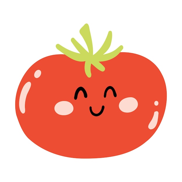 Vettore carino pomodoro disegnato a mano sorridente kawaii personaggio vegetale divertente per bambini