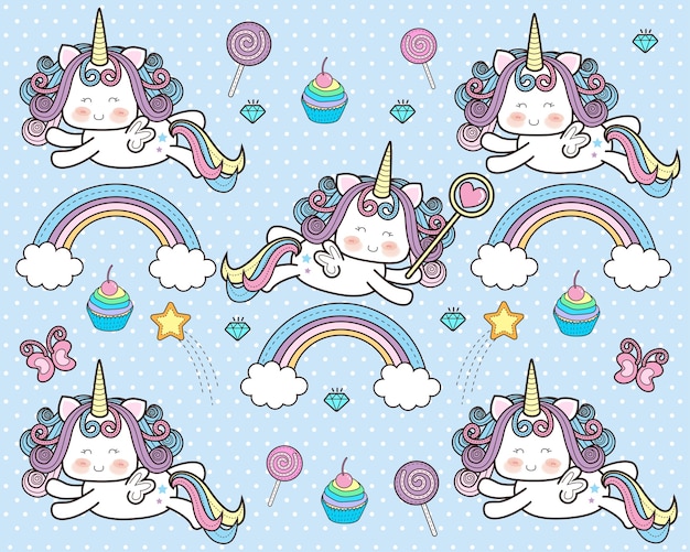 Cute hand drawn unicorn cards