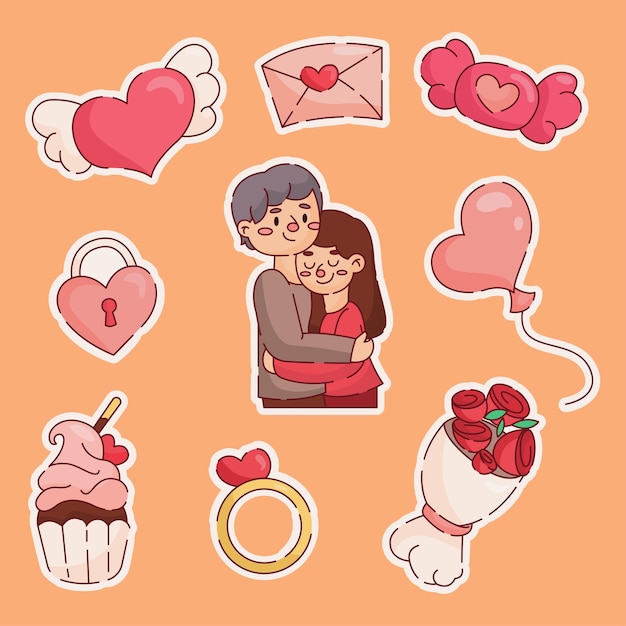 Vector cute hand drawn valentine sticker set