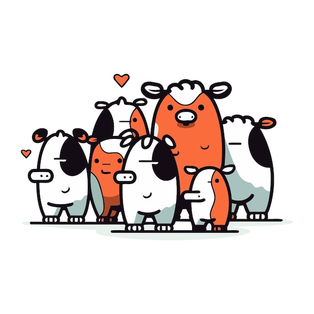 Cute hand drawn vector illustration of a group of funny cartoon animals in love