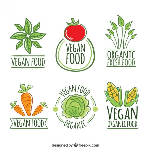 Vector cute hand drawn vegan restaurant logos