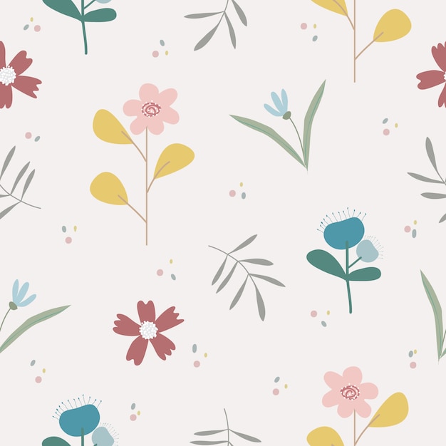 Cute hand drawn vintage floral seamless pattern