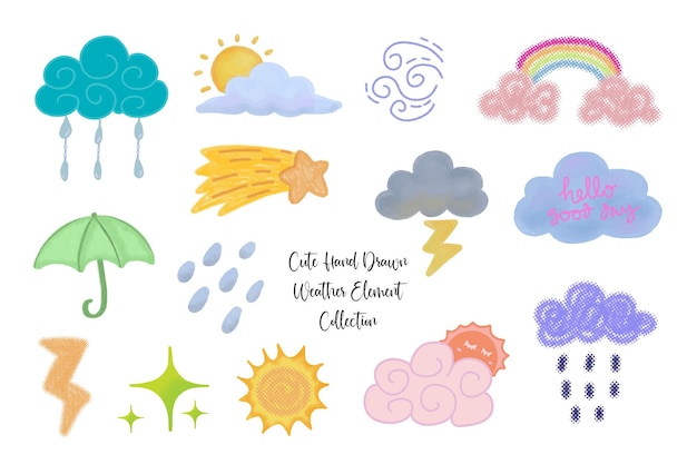 Cute hand drawn weather element collection