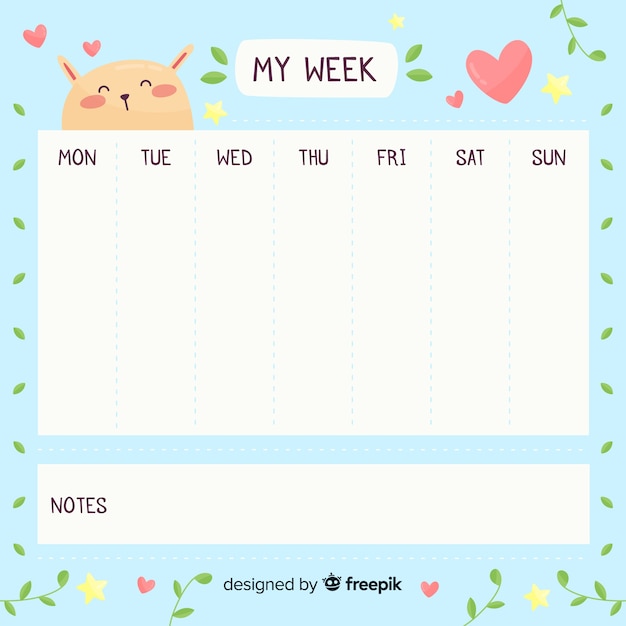 cute hand drawn weekly schedule template
