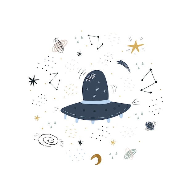 Vector cute hand drawn with space rocket