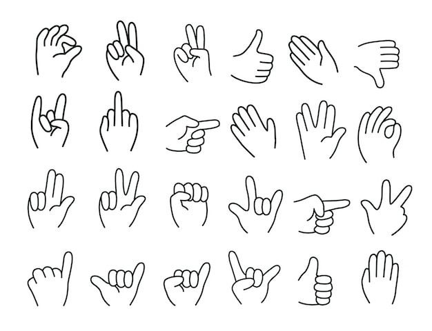Вектор Милый набор значков руки с различными формами, значки в виде пальцев, взаимодействие, маленький палец, клятва, указательный палец.