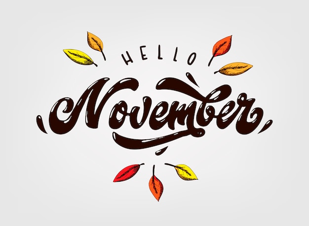 Vector cute hand lettering quote 'hello november'
