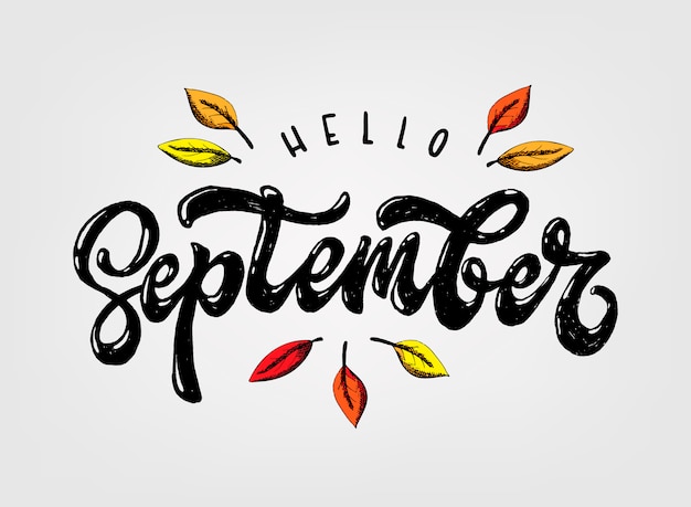 Vector cute hand lettering quote 'hello september'