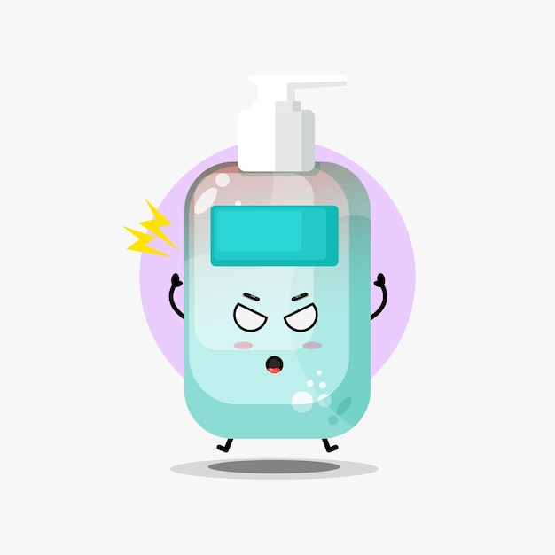 Cute hand sanitiser character is angry