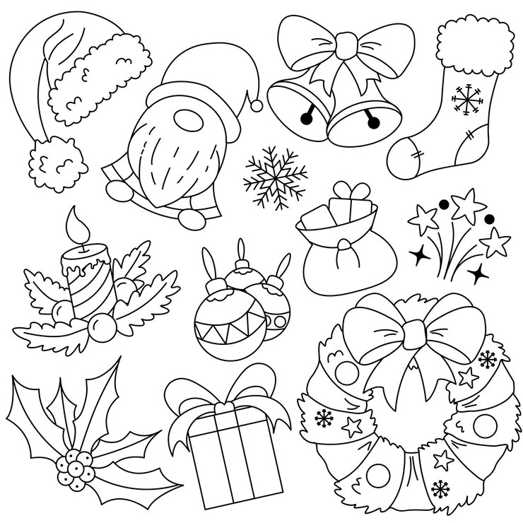 Cute handdrawn Christmas doodle set icons Ideal for coloring books stamps invitations and other