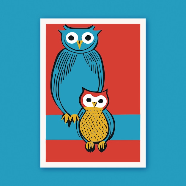 Cute Handdrawn Illustration of an Owl Cartoon Funny Bird