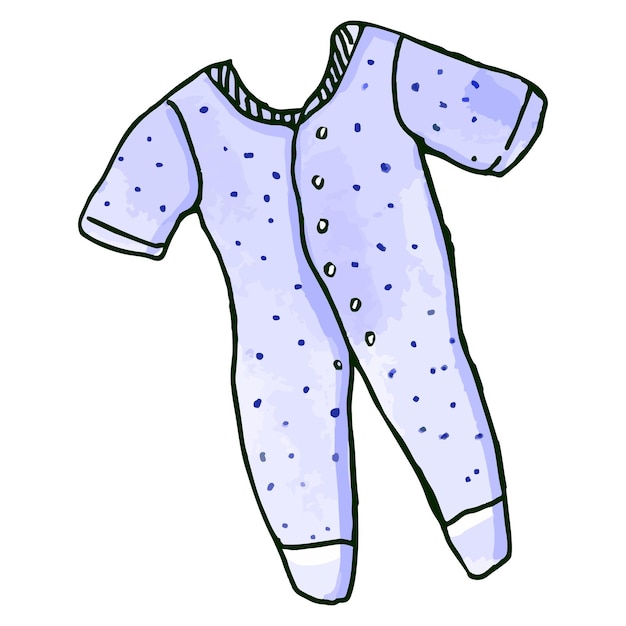 Vector cute handdrawn watercolor design of babygrow with snap fasteners baby onepieces in doodle style