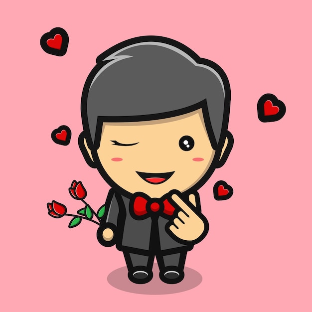 cute handsome flower boy cartoon vector