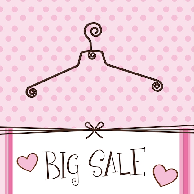 Vector cute hanger with big sale text over pink background vector