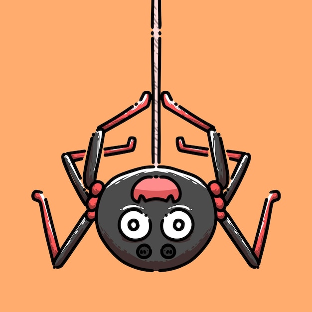 만화 스타일의 귀여운 매달려 거미