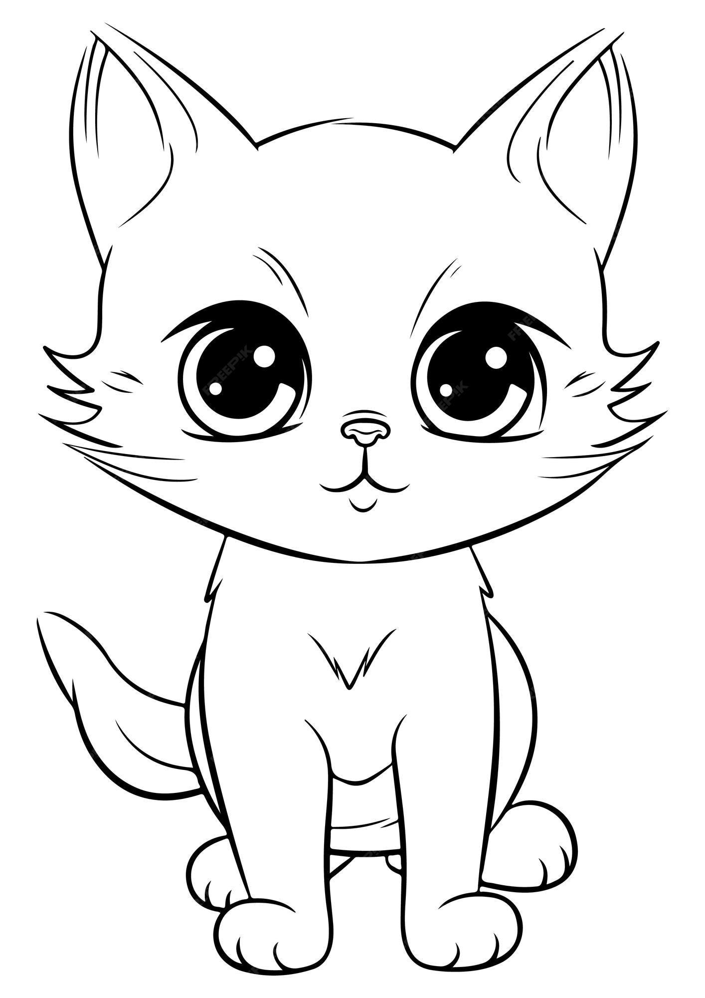 Premium Vector | Cute happy adorable kitten simple coloring page for kids