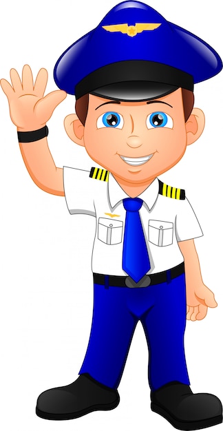 Cute happy airplane pilot waving