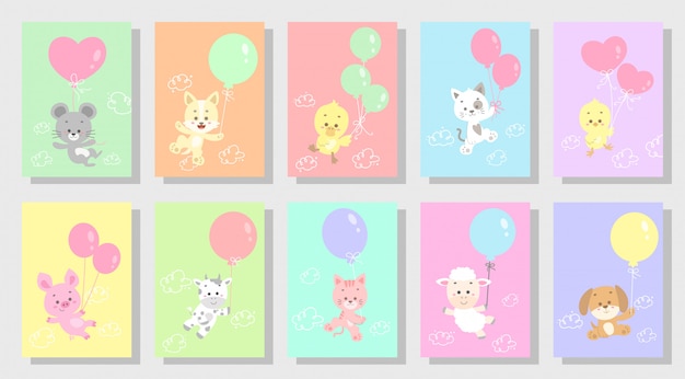 Cute happy animal set