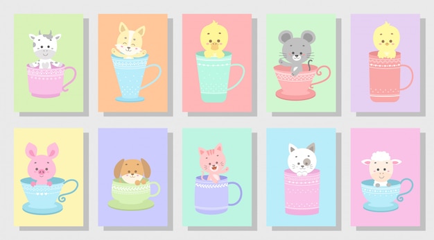 Cute happy animal set