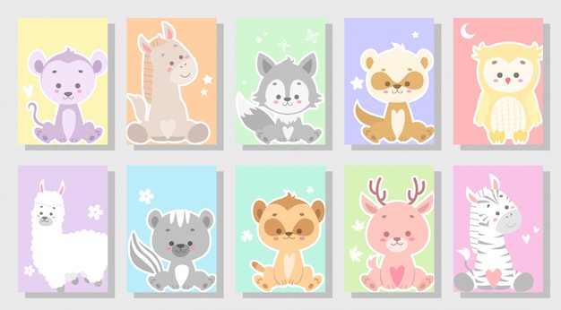 Cute happy animal set